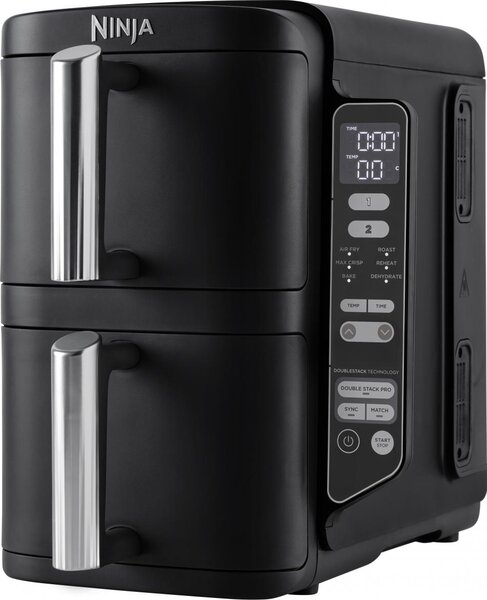 Ninja Friggitrice ad Aria Capacit 7.6 Litri Potenza 2470 Watt con Doppio Cestello, Timer e Termostato Regolabile colore Nero - SL300EU
