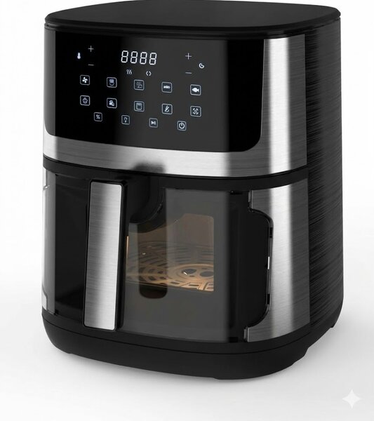 Nordmende Friggitrice ad Aria Capacit 7.5 Litri Potenza 1600 Watt con Timer Digitale e Termostato Digitale Regolabile colore Nero e Acciaio Inox -