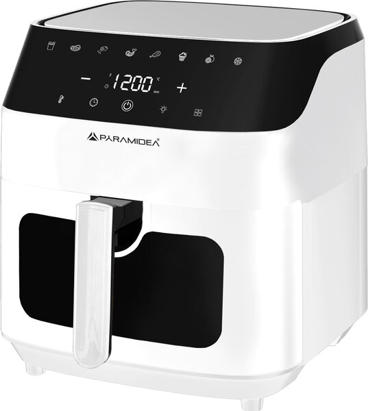 PYRAMIDEA Friggitrice ad Aria Capacit 8 Litri Potenza 1400 Watt Rivestimento Antiaderente con Timer e Termostato Regolabile colore Bianco - AF816W