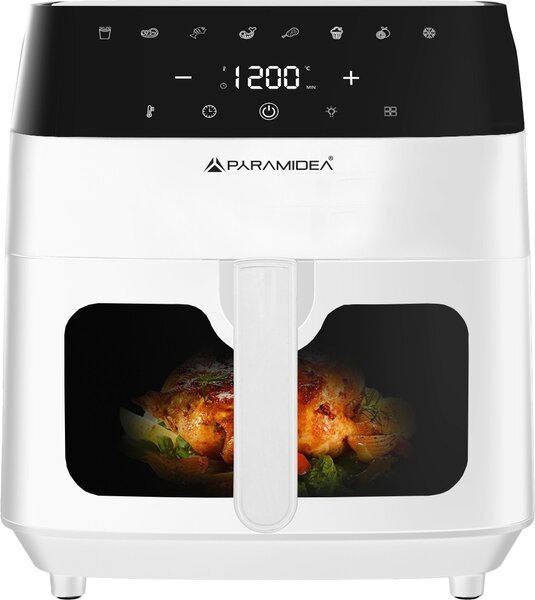 PYRAMIDEA Friggitrice ad Aria Capacit 8 Litri Potenza 1400 Watt Rivestimento Antiaderente con Timer e Termostato Regolabile colore Bianco - AF816W