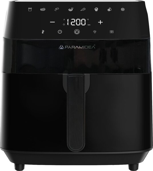 PYRAMIDEA Friggitrice ad Aria Capacit 8 Litri Potenza 1400 Watt Rivestimento Antiaderente con Timer e Termostato Regolabile colore Nero - AF816B