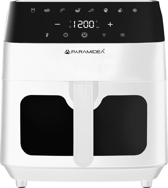 PYRAMIDEA Friggitrice ad Aria Capacit 8 Litri Potenza 1400 Watt Rivestimento Antiaderente con Timer e Termostato Regolabile colore Bianco - AF816W