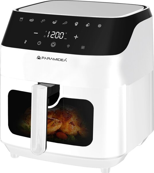 PYRAMIDEA Friggitrice ad Aria Capacit 8 Litri Potenza 1400 Watt Rivestimento Antiaderente con Timer e Termostato Regolabile colore Bianco - AF816W