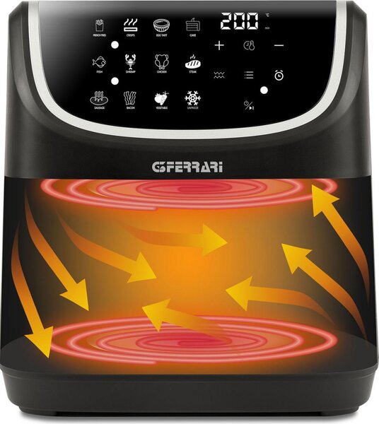 G3 Ferrari Friggitrice ad Aria Capacit 8 Litri Potenza 2200 Watt con Timer e Termostato Regolabile colore Nero e Inox - G10191 Friggisano