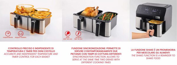 Ardes Friggitrice ad Aria Capacit 9 Litri Potenza 1700 Watt Doppio Cestello colore Nero Inox - Eldorada Dual ARFRYA03D
