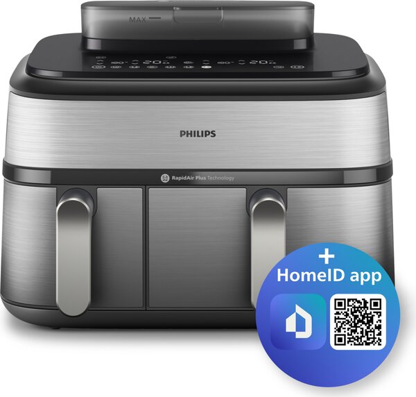 Philips OUTLET - Friggitrice ad Aria Capacit 9 Litri Potenza 2750 Watt con Doppio Cestello e Tecnologia RapidAir Plus colore Argento - NA555/00 Se