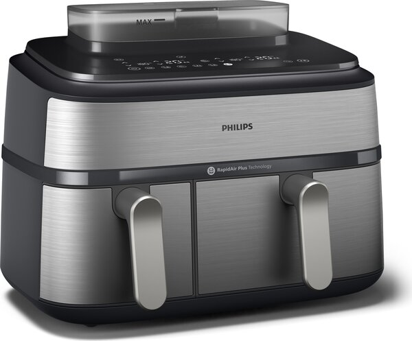 Philips OUTLET - Friggitrice ad Aria Capacit 9 Litri Potenza 2750 Watt con Doppio Cestello e Tecnologia RapidAir Plus colore Argento - NA555/00 Se