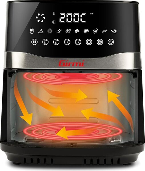 Girmi Friggitrice ad Aria Capacit 9 Litri Potenza 2200 Watt con Timer e Temperatura Regolabile colore Nero e Acciaio Inox - FG9000 Ecofrit Premium