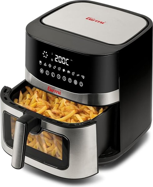 Girmi Friggitrice ad Aria Capacit 9 Litri Potenza 2200 Watt con Timer e Temperatura Regolabile colore Nero e Acciaio Inox - FG9000 Ecofrit Premium