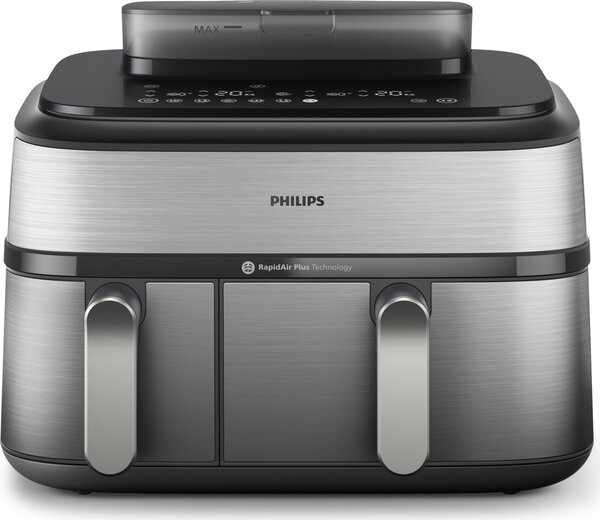 Philips OUTLET - Friggitrice ad Aria Capacit 9 Litri Potenza 2750 Watt con Doppio Cestello e Tecnologia RapidAir Plus colore Argento - NA555/00 Se