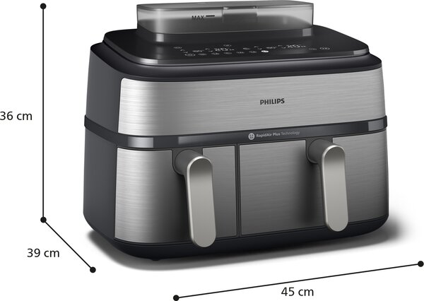 Philips OUTLET - Friggitrice ad Aria Capacit 9 Litri Potenza 2750 Watt con Doppio Cestello e Tecnologia RapidAir Plus colore Argento - NA555/00 Se