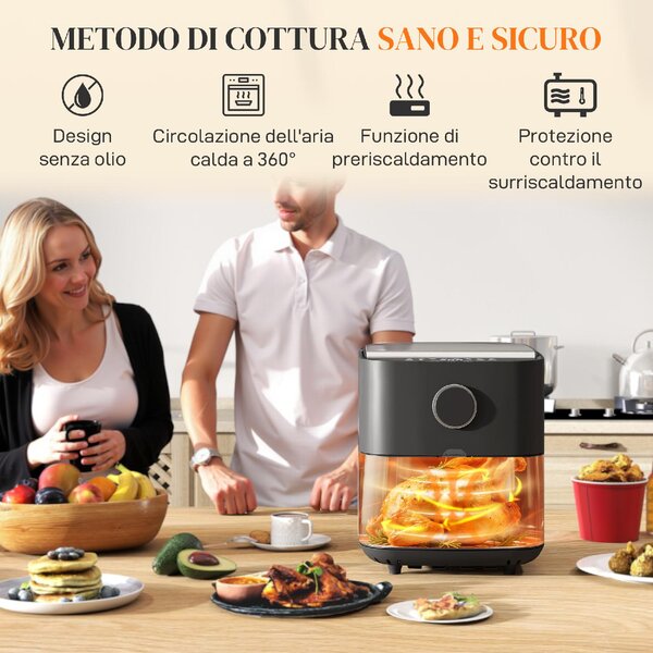 DecHome Friggitrice ad Aria da 8L, Air Fryer 1700W con 8 Programmi e Circolazione Aria Calda a 360, Display LED colore Nero - L4400BK