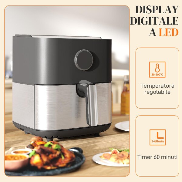 DecHome Friggitrice ad Aria da 8L, Air Fryer 1700W con 8 Programmi e Circolazione Aria Calda a 360, Display LED colore Nero - L4400BK