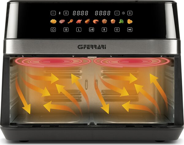 G3 Ferrari Friggitrice ad Aria Doppia 12 Kg (6+6) Potenza 2200W 10 Programmi con Timer colore Nero/Inox Friggisano - G10223