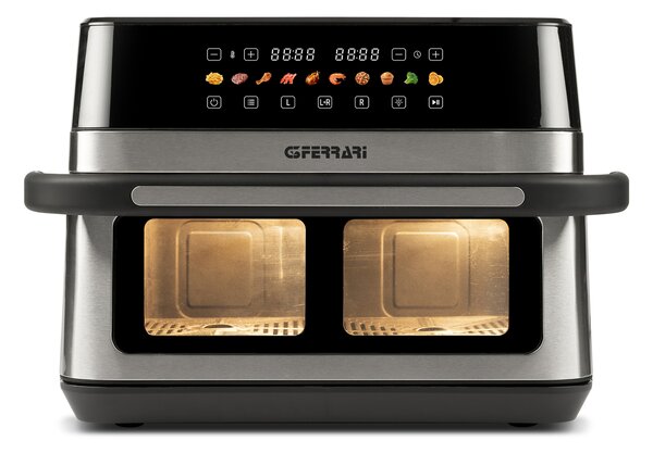 G3 Ferrari Friggitrice ad Aria Doppia 12 Kg (6+6) Potenza 2200W 10 Programmi con Timer colore Nero/Inox Friggisano - G10223