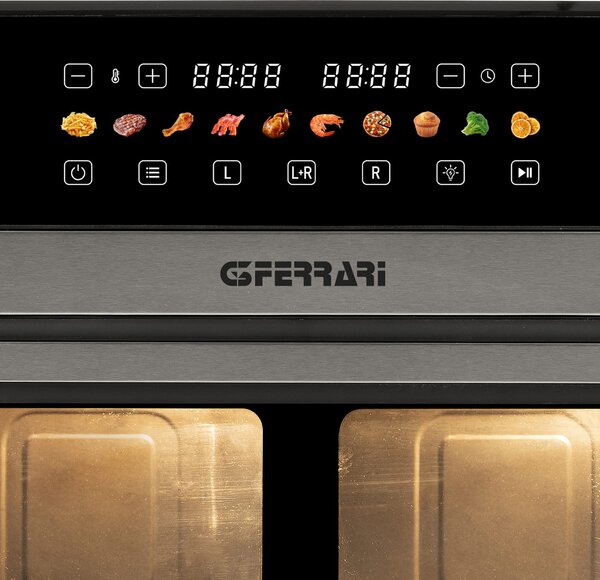 G3 Ferrari Friggitrice ad Aria Doppia 12 Kg (6+6) Potenza 2200W 10 Programmi con Timer colore Nero/Inox Friggisano - G10223