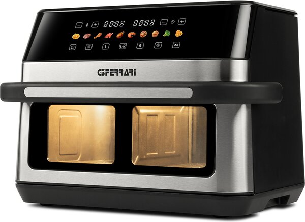 G3 Ferrari Friggitrice ad Aria Doppia 12 Kg (6+6) Potenza 2200W 10 Programmi con Timer colore Nero/Inox Friggisano - G10223