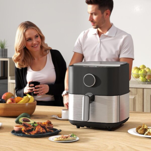 DecHome Friggitrice ad Aria da 8L, Air Fryer 1700W con 8 Programmi e Circolazione Aria Calda a 360, Display LED colore Nero - L4400BK