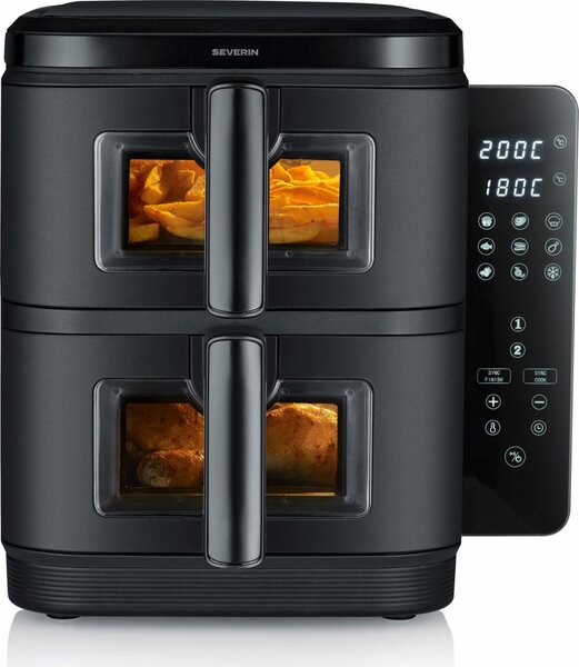Severin Friggitrice ad Aria Doppio Cestello Capacit 11 Litri Potenza 2800 Watt Temperatura 200 C con Timer colore Nero - FR 2468