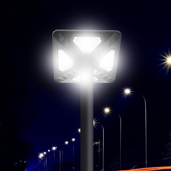 Lampione Led 80W Nero con pannello solare IP65 Bianco freddo 6000K con sensore crepuscolare e di movimento M LEDME