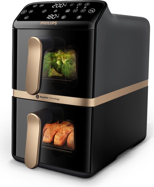 Philips Friggitrice ad Aria Doppio Cestello Capacit 10 Litri Potenza 2750 Watt Tecnologia Rapid Air con Timer e Termostato Regolabile colore Nero 