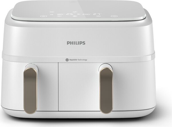 Philips Friggitrice ad Aria Doppio Cestello Capacit 9 Litri Potenza 2750 Watt 8 Programmi di Cottura Temperatura Max 200 C colore Bianco - Serie 