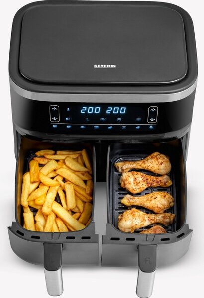 Severin Friggitrice ad Aria Doppio Cestello Capacit 8 Litri Potenza 2600 Watt con Timer e Termostato Regolabile colore Nero - FR 2463