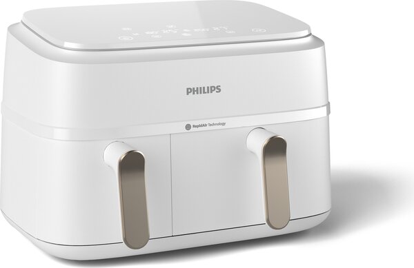 Philips Friggitrice ad Aria Doppio Cestello Capacit 9 Litri Potenza 2750 Watt 8 Programmi di Cottura Temperatura Max 200 C colore Bianco - Serie 