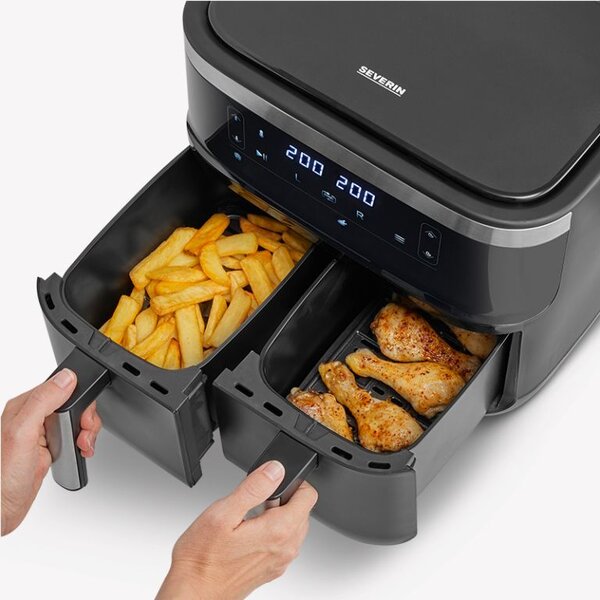 Severin Friggitrice ad Aria Doppio Cestello Capacit 8 Litri Potenza 2600 Watt con Timer e Termostato Regolabile colore Nero - FR 2463