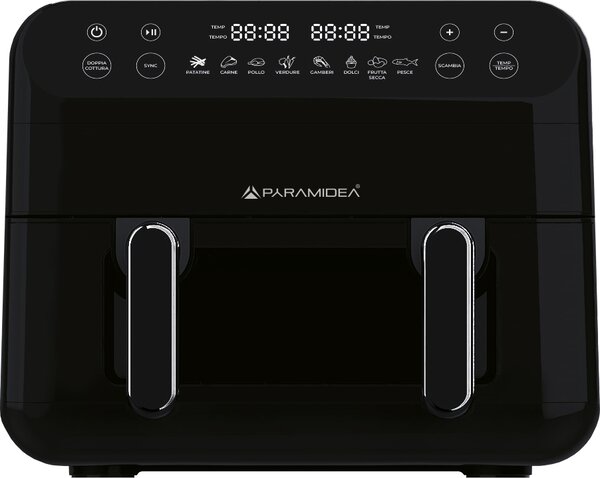 PYRAMIDEA OUTLET - Friggitrice ad Aria Multifunzione Capacit 12 Litri Potenza 2400 Watt con Timer e Termostato Regolabile colore Nero - AF1220B
