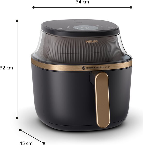 Philips Friggitrice ad Aria Multifunzione Capacit 7.2 Litri Potenza 2000 Watt Controllo Touch colore Nero e Oro - NA342/00