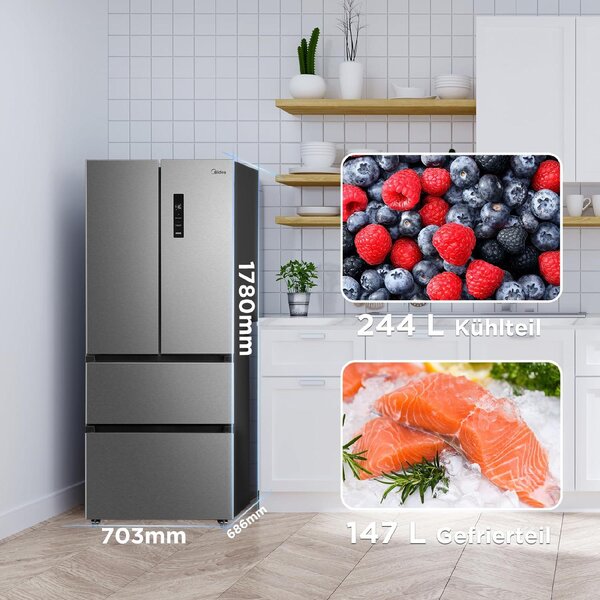MIDEA Frigorifero Americano French Door No Frost Capacit 391 Litri Classe energetica E colore Inox - MERF402FIE02