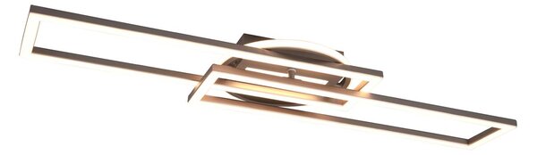 Twister Plafoniera Led Rettangolare Acciaio Orientabile Con Base Illuminata Rotonda Con Telecomando Multifunzione L. 90Cm
