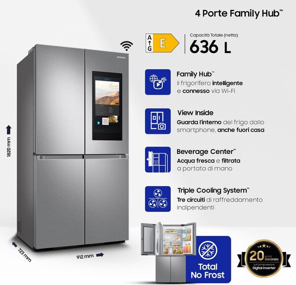 Samsung Frigorifero Americano Side by Side Capacit 636 Litri Classe energetica E Raffreddamento No Frost colore Inox - RF65DG9H0ESREF