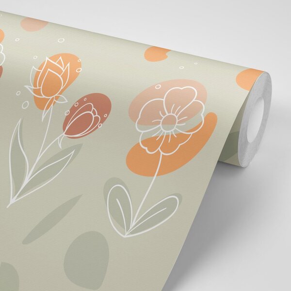 Carta da parati – Fiori minimalisti in tonalità delicate