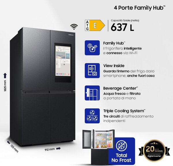 Samsung Frigorifero Americano Side by Side Capacit 636 Litri Classe energetica E Raffreddamento No Frost colore Nero - RF65DG9H0EB1EF
