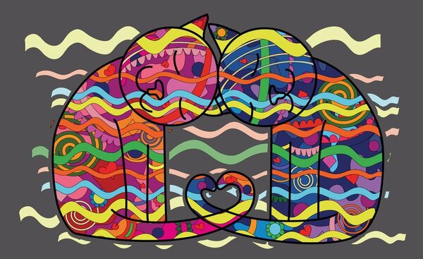 Carta da parati – Gatti innamorati in stile pop art
