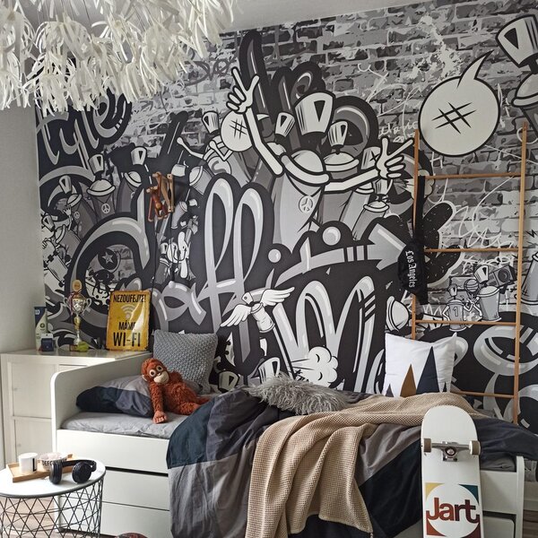 Carta da parati – Graffiti street art grigio