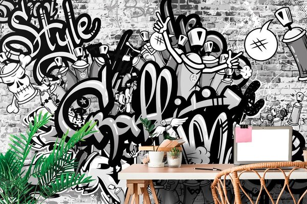 Carta da parati – Graffiti street art grigio