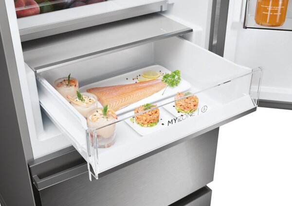 Haier Frigorifero Combinato 3 Porte Capacit 414 Litri Classe energetica D Raffreddamento No Frost colore Argento - HTW5620DNMG 3D 60 Serie 5