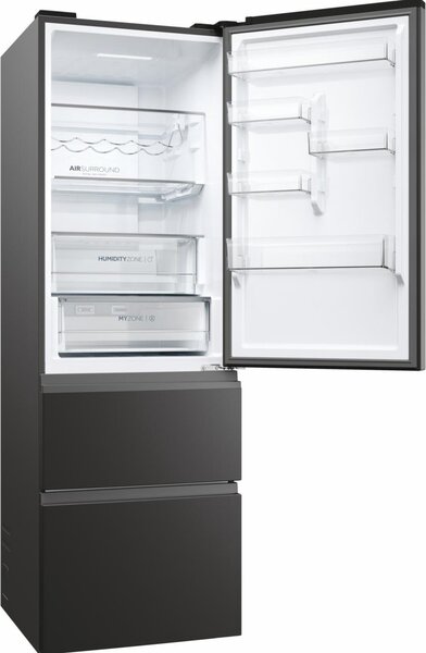 Haier Frigorifero Combinato 3 Porte Capacit 360 Litri Classe energetica D Raffreddamento No Frost colore Nero - HTW5618DNPT 3D 60 Serie 5