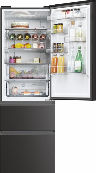 Haier Frigorifero Combinato 3 Porte Capacit 360 Litri Classe energetica D Raffreddamento No Frost colore Nero - HTW5618DNPT 3D 60 Serie 5