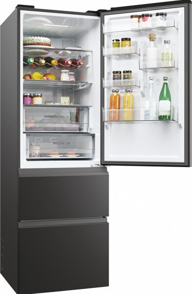 Haier Frigorifero Combinato 3 Porte Capacit 360 Litri Classe energetica D Raffreddamento No Frost colore Nero - HTW5618DNPT 3D 60 Serie 5
