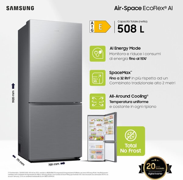 Samsung Frigorifero Combinato 508 Litri Classe E Raffreddamento No Frost colore Inox - RB50DG602ES9