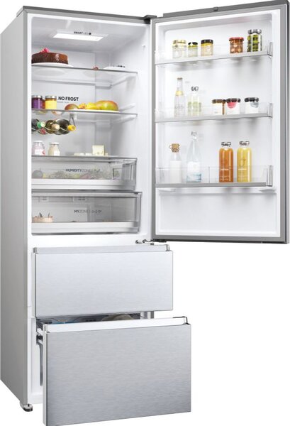 Haier Frigorifero Combinato 483 Litri Classe D Total No Frost colore Premium Inox 3D 60 Serie 5 - HTR5720ENMG