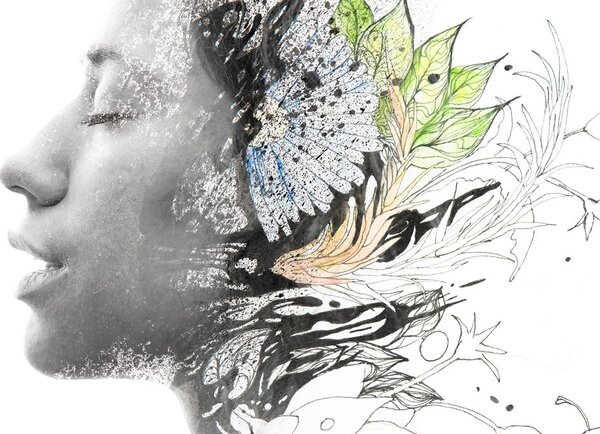 Quadro su tela – Donna con fiori dipinti