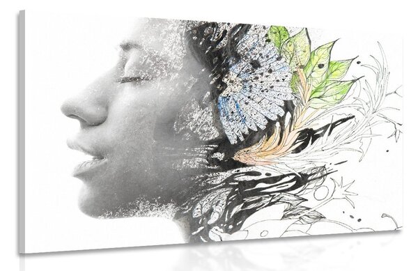 Quadro su tela – Donna con fiori dipinti