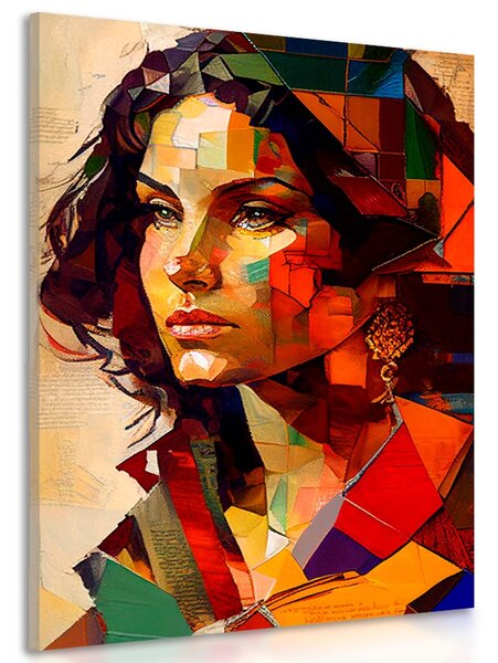 Quadro su tela – Profilo di donna in design patchwork