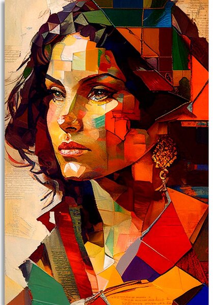 Quadro su tela – Profilo di donna in design patchwork