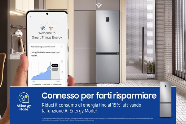 Samsung Frigorifero Combinato Capacit 344 Litri Classe energetica D Raffreddamento No Frost EcoFlex AI colore Silver Inox - RB34C672DSA/EF